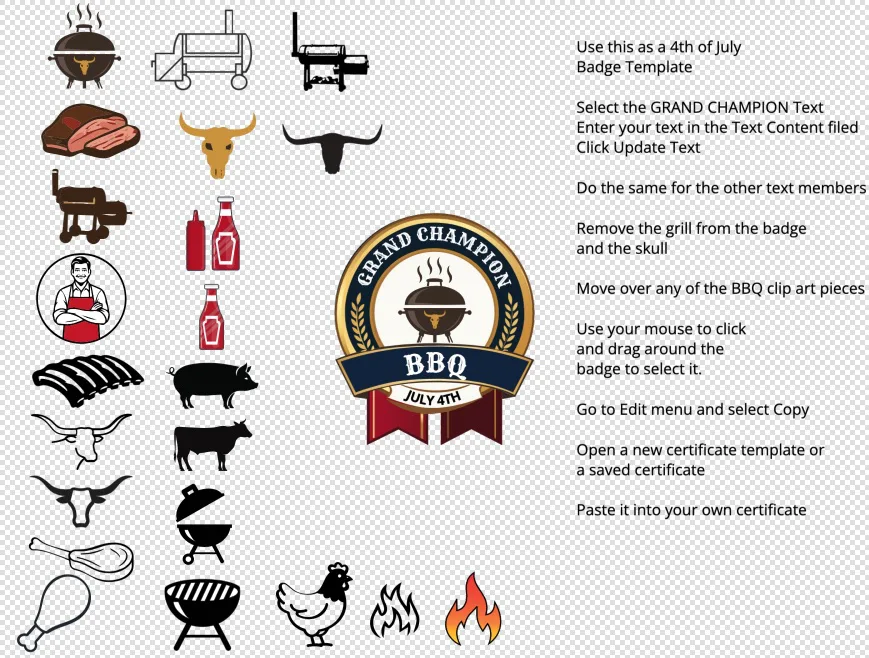 Grand Champion BBQ badge with copy and paste instructions