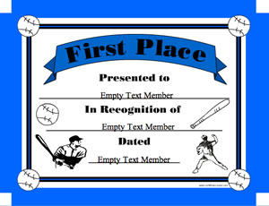 Baseball 1st Place certificate image