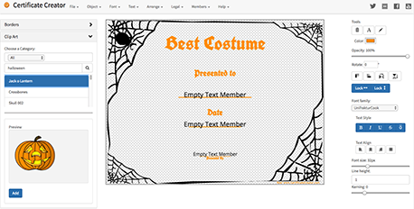 Halloween Best Costume Certificate