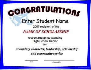 Congratulations-Scholarship Certificate image