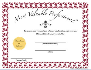 Most Valuable Professional certificate