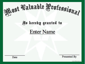 Most Valuable Professional certificate