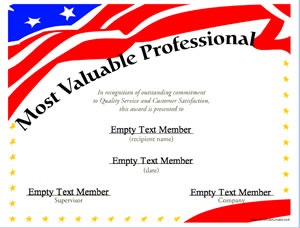 Most Valuable Professional Patriotic themed Certificate image