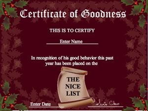 Christmas Certificate - Nice List