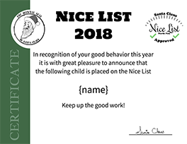 Santa's Nice List 2018 Certificate