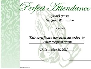 Perfect Attendance Religious certificate image