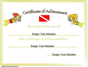 Scuba diving achievement certificate