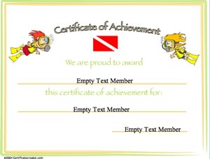 Scuba diving achievement certificate