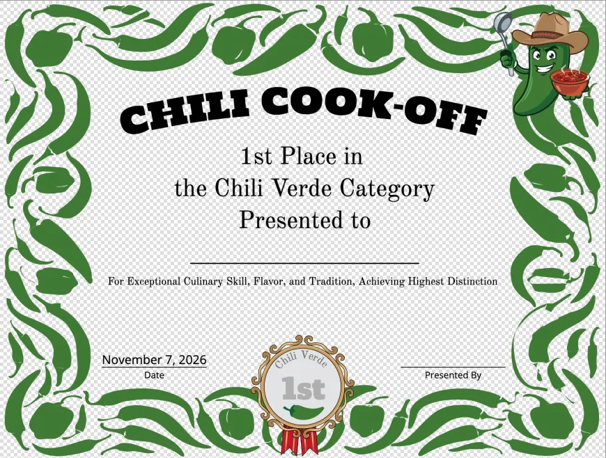 Chili Verde cook-off certificate