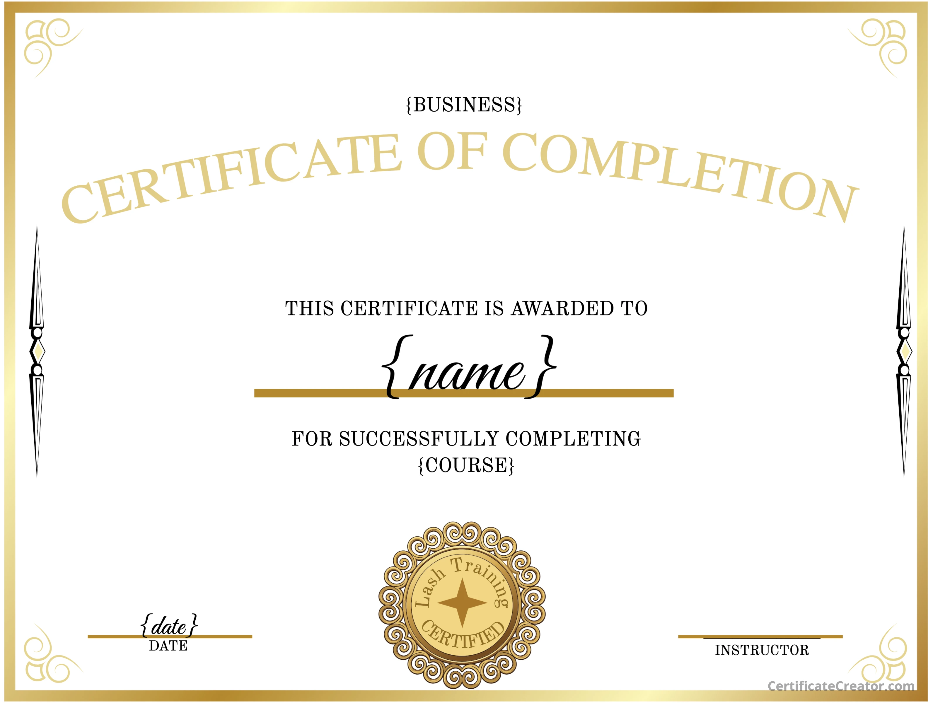 Elegant Scroll Corner Lash Training Certificate