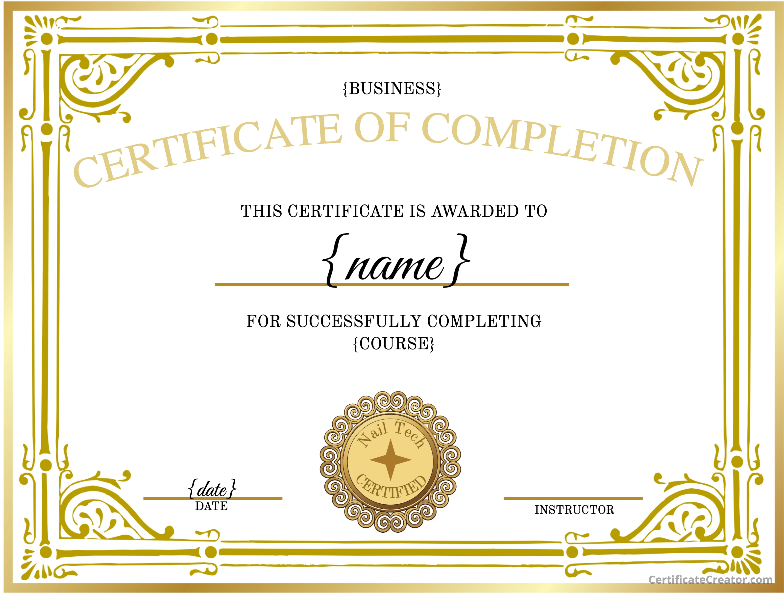 Ornate Traditional Nail Tech Certificate
